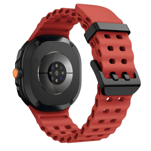 Silicone Ocean Strap, red, on a watch, 3/4 rear view