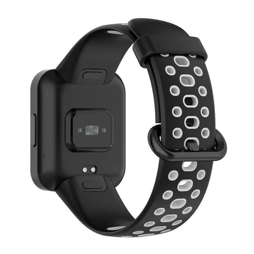 Silicone Sport Strap, black/grey, on a watch, 3/4 rear view