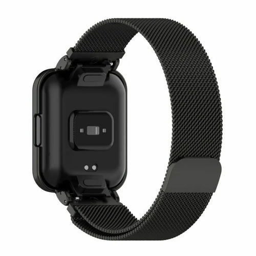 Milanese Strap, black, on a watch, 3/4 rear view