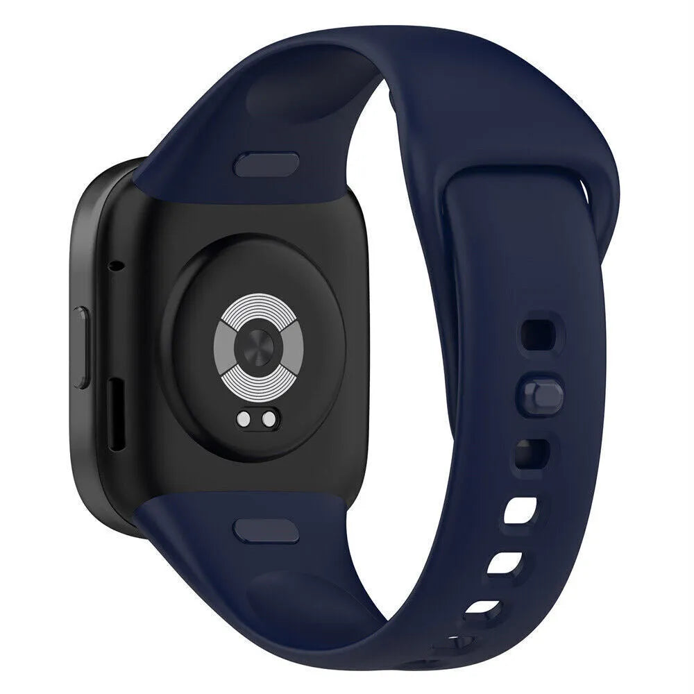Silicone Strap, dark blue, on a watch, 3/4 rear view
