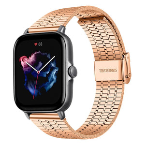 Fine Steel Strap, rose gold, on a watch, 3/4 rear view
