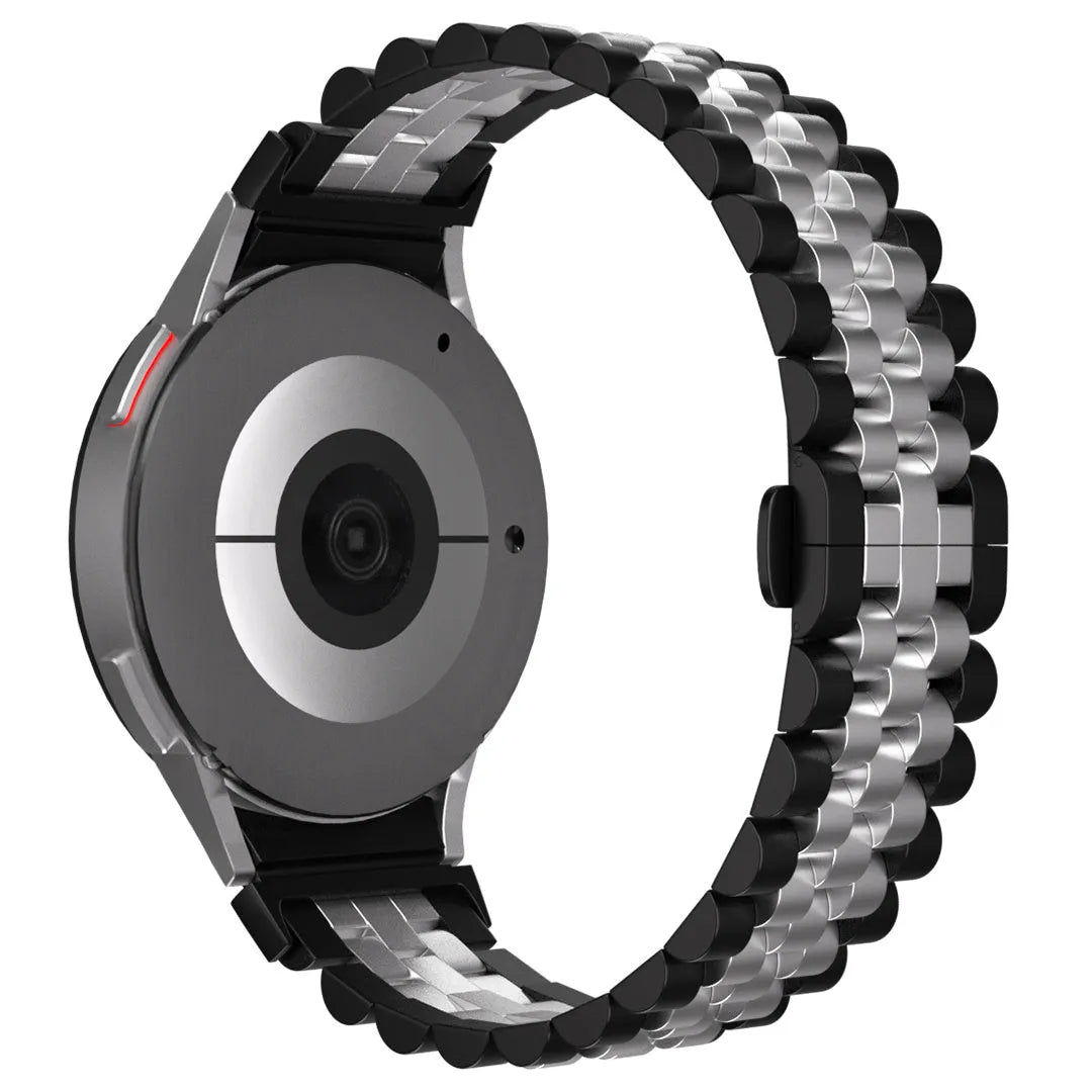 Jubilee Steel Strap, black/silver, on a watch, 3/4 rear view
