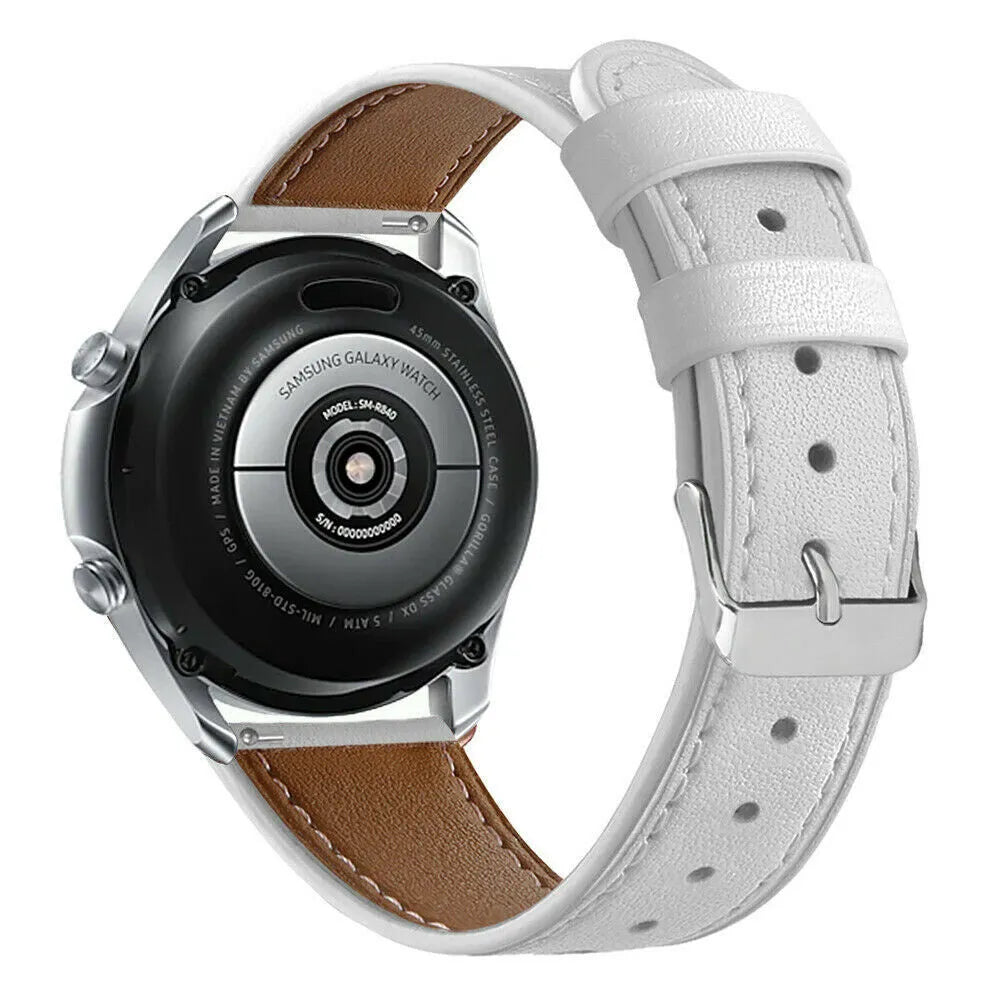Modern Leather Strap, white, on a watch, 3/4 rear view
