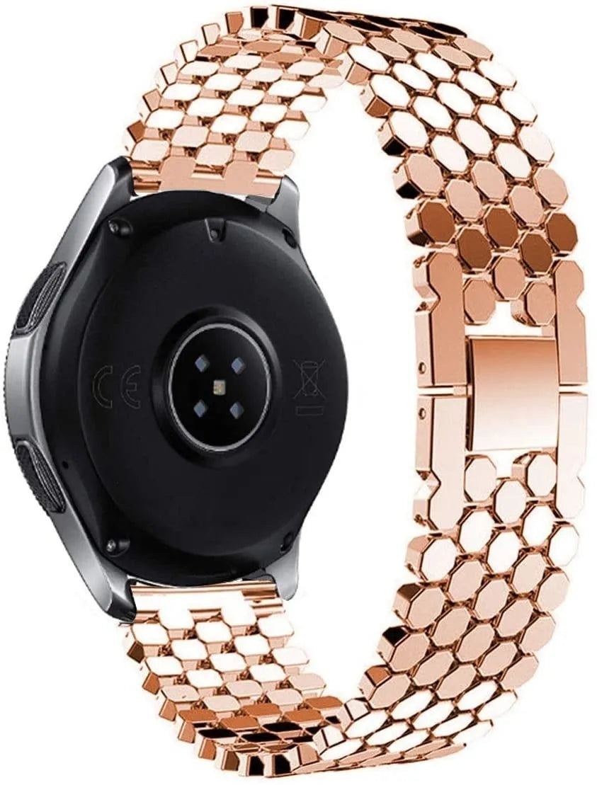 Steel Strap Hexagons, rose gold, on a watch, 3/4 rear view