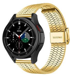Fine Steel Strap, gold, on a watch, 3/4 rear view
