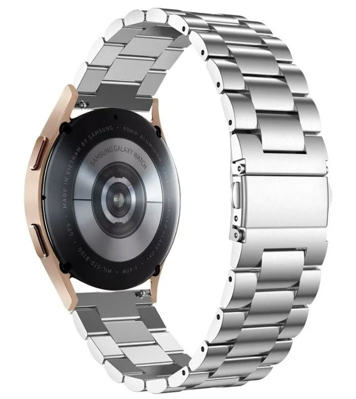 Steel Strap, silver, on a watch, 3/4 rear view