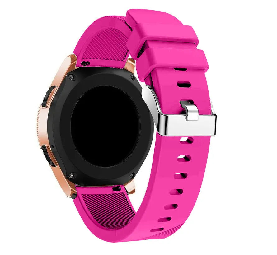 Twill Silicone Strap, bright pink, on a watch, 3/4 rear view