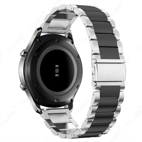 Steel Strap, silver/black, on a watch, 3/4 rear view