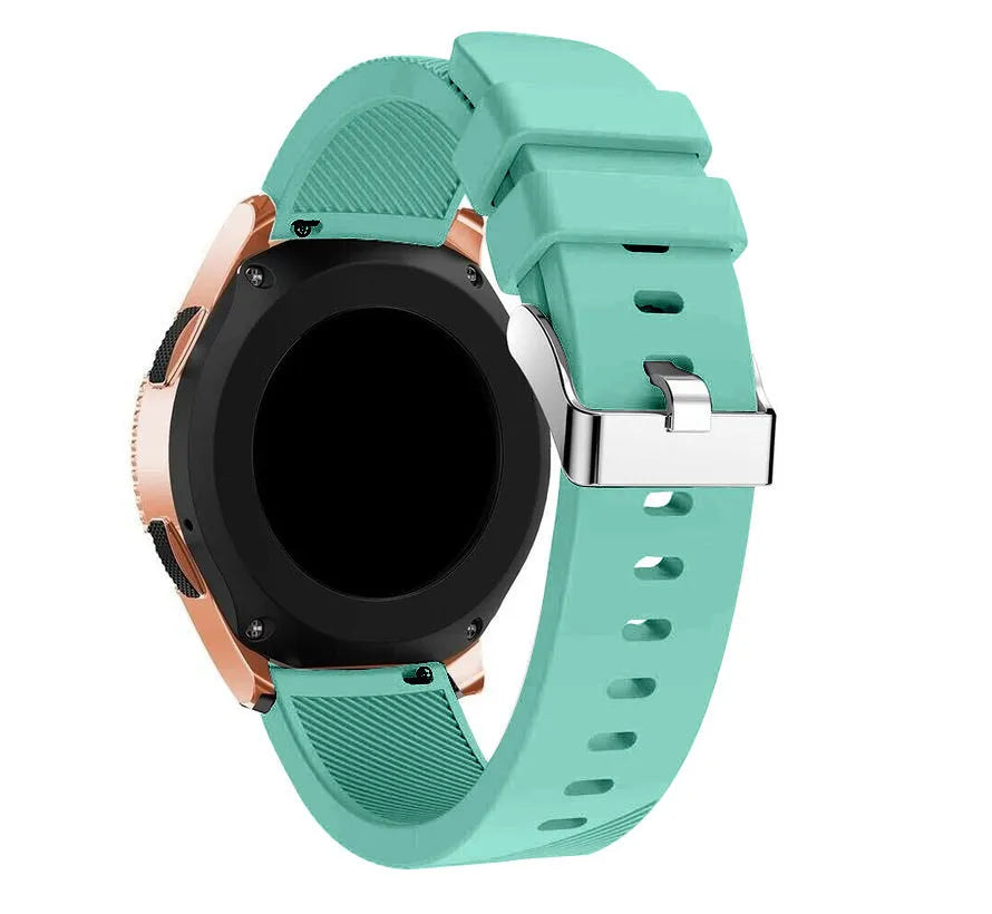 Twill Silicone Strap, aqua, on a watch, 3/4 rear view
