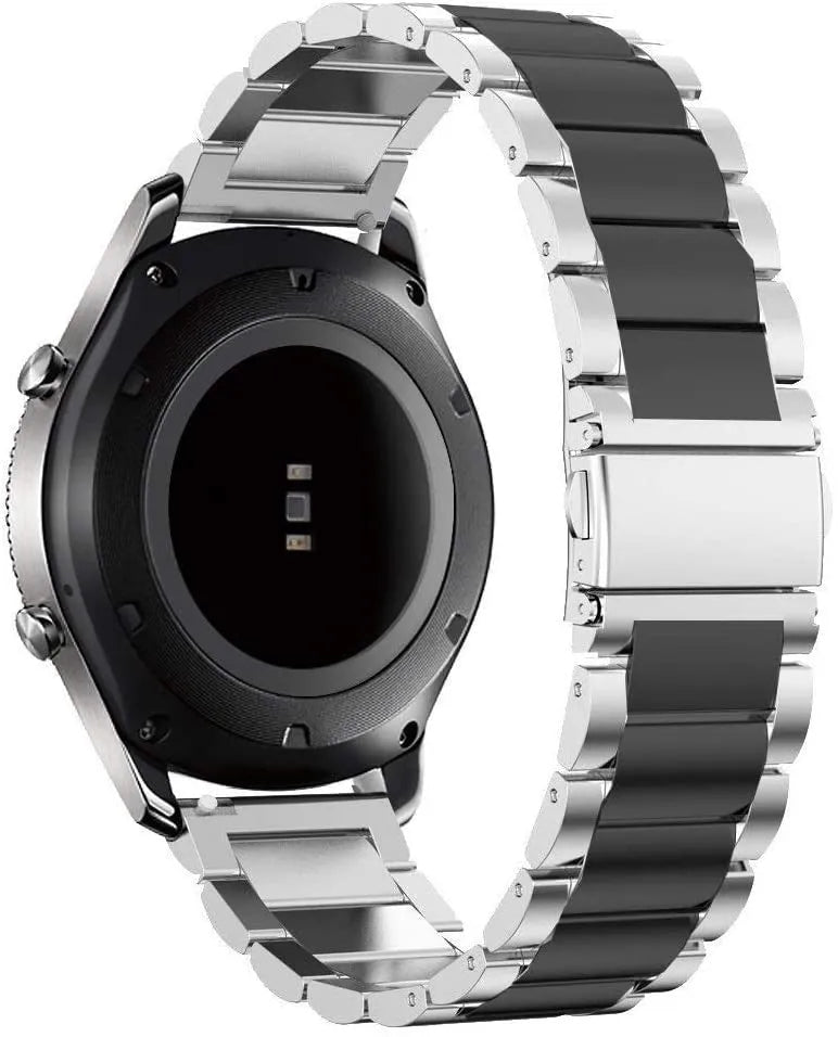 Steel Strap, silver/black, on a watch, 3/4 rear view