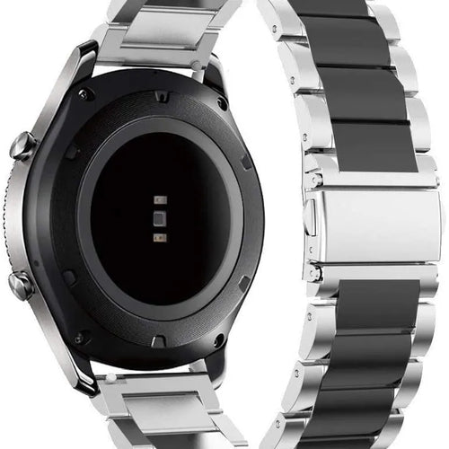 Steel Strap, silver/black, on a watch, 3/4 rear view