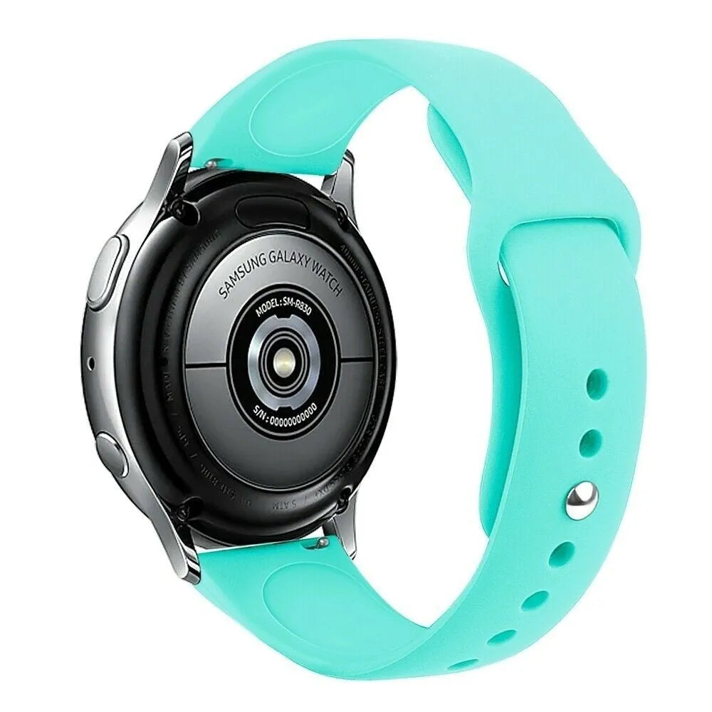 Silicone Sport Strap, aqua, on a watch, 3/4 rear view