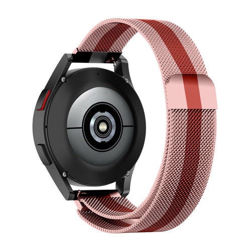 Milanese Strap, red/pink, on a watch, 3/4 rear view