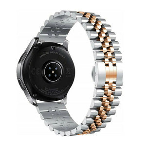 Jubilee Steel Strap, silver/rose gold, on a watch, 3/4 rear view