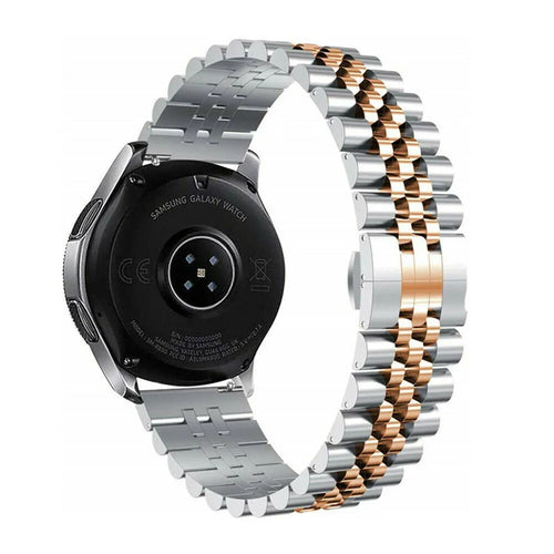 Jubilee Steel Strap, silver/rose gold, on a watch, 3/4 rear view