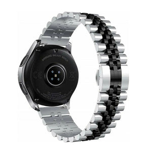 Jubilee Steel Strap, silver/black, on a watch, 3/4 rear view