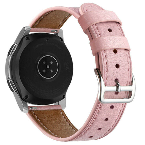 Modern Leather Strap, pink, on a watch, 3/4 rear view