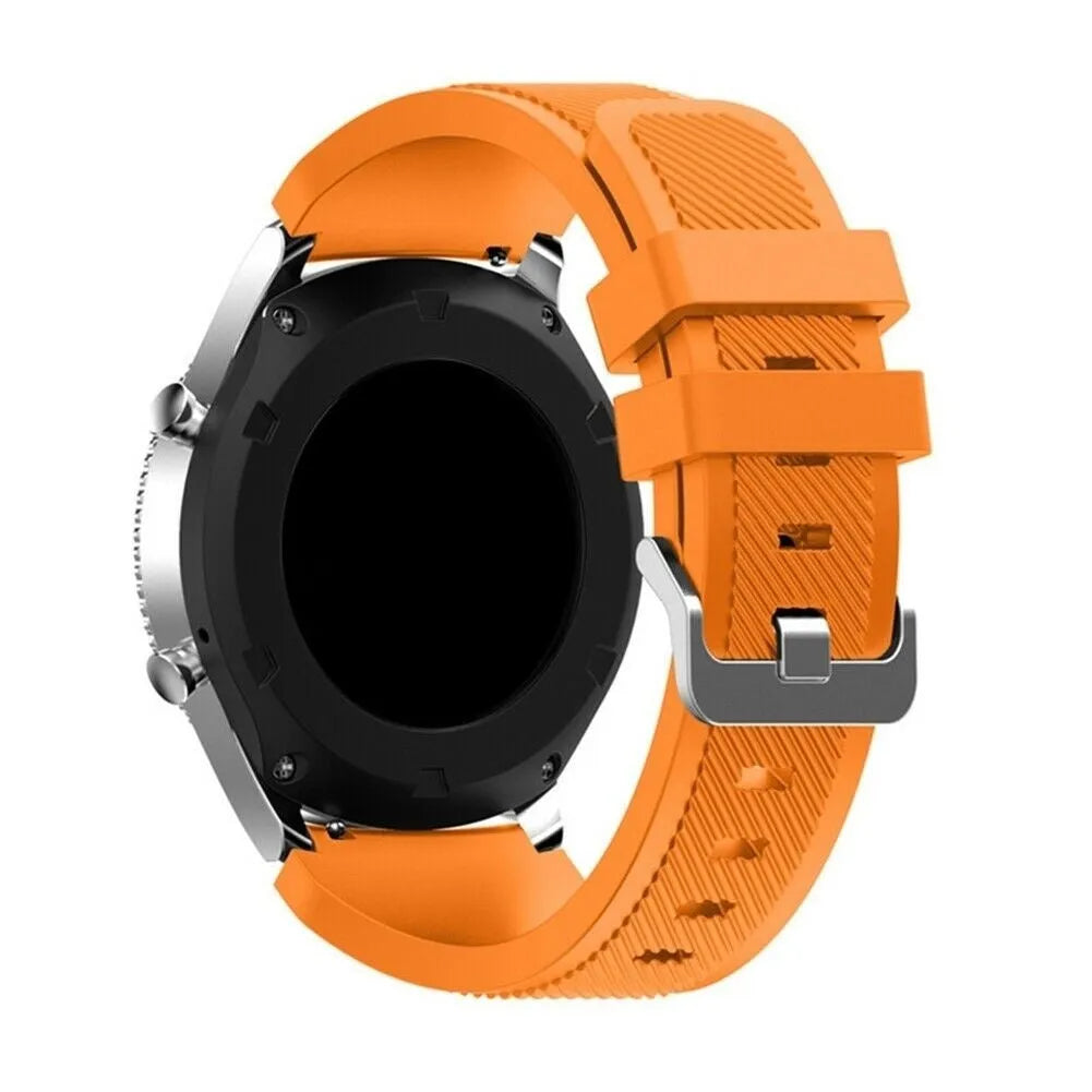 Twill Silicone Strap, orange, on a watch, 3/4 rear view
