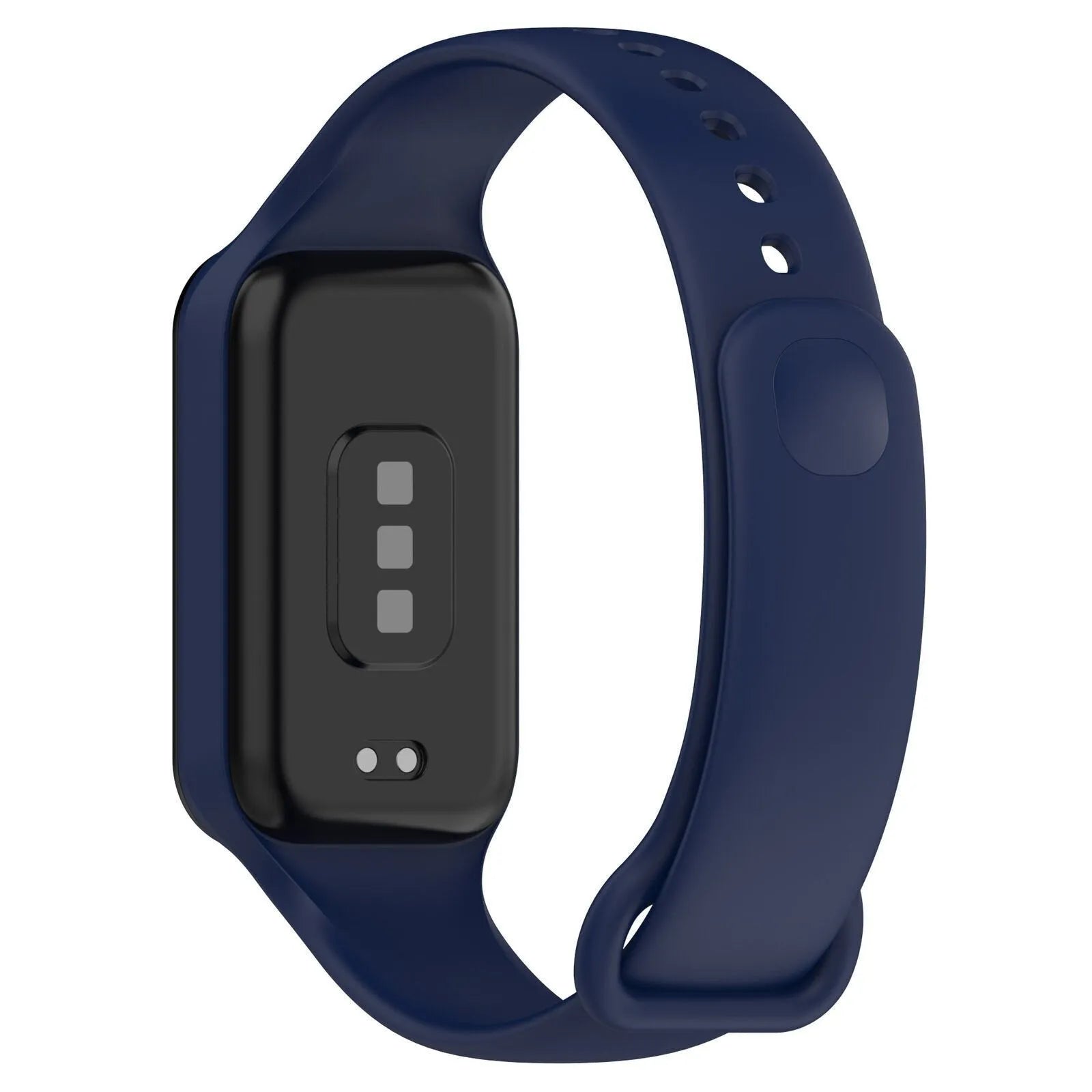Silicone Strap, dark blue, on a watch, 3/4 rear view