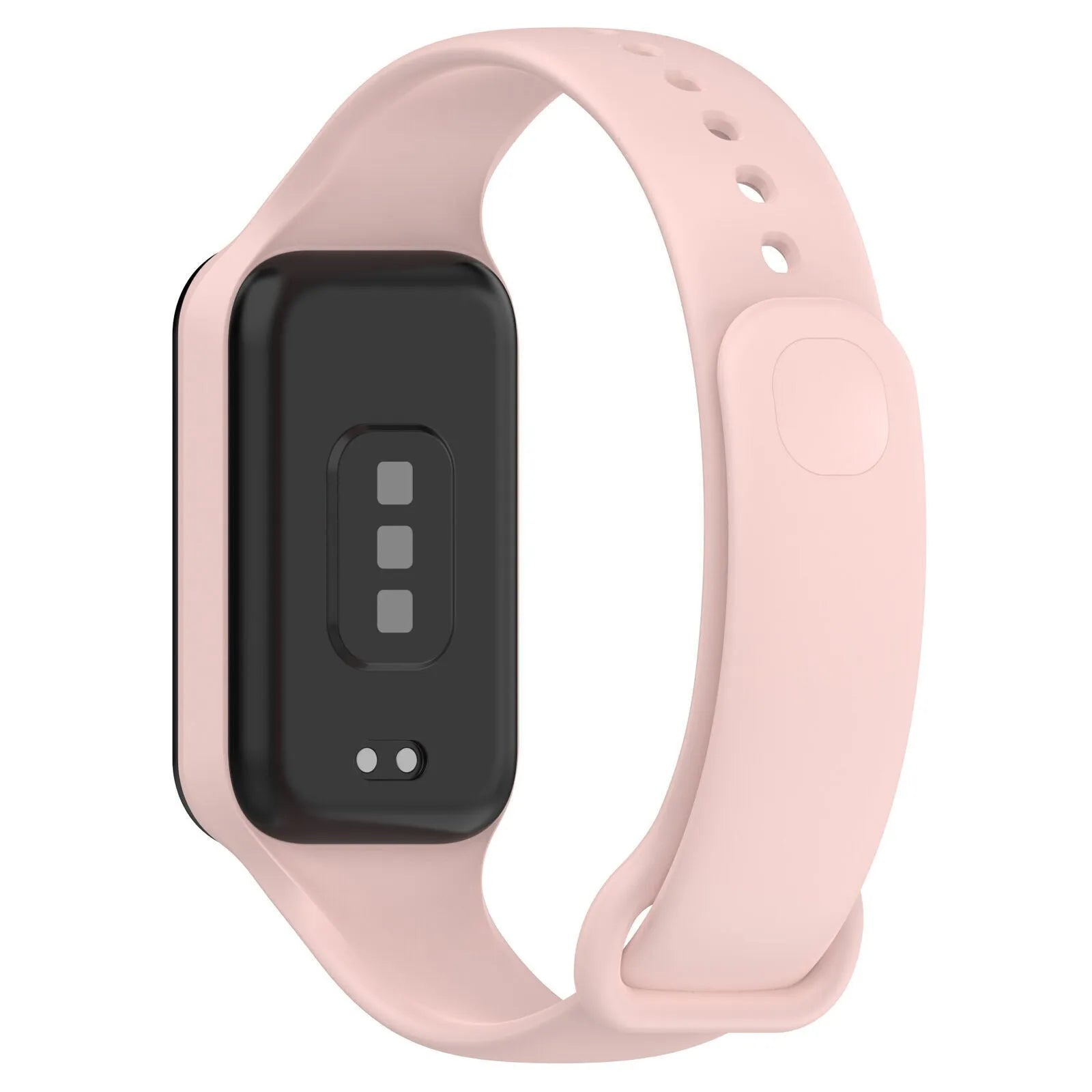 Silicone Strap, pink, on a watch, 3/4 rear view