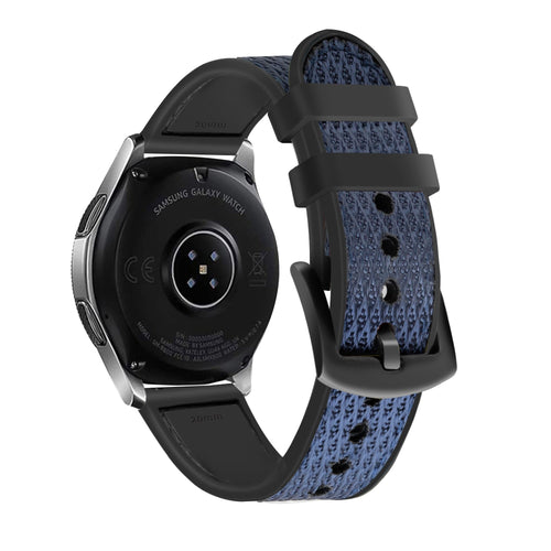 Nylon Hybrid Strap, blue, on a watch, 3/4 rear view
