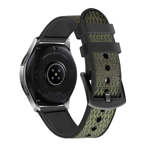 Nylon Hybrid Strap, green, on a watch, 3/4 rear view