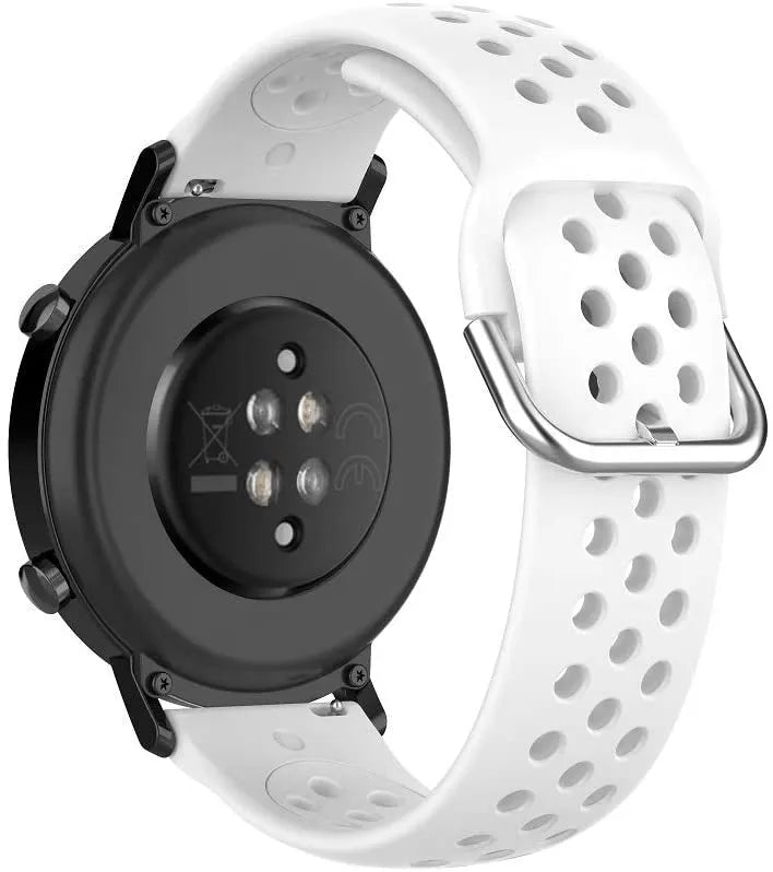 Breathable Silicone Strap, white, on a watch, 3/4 rear view