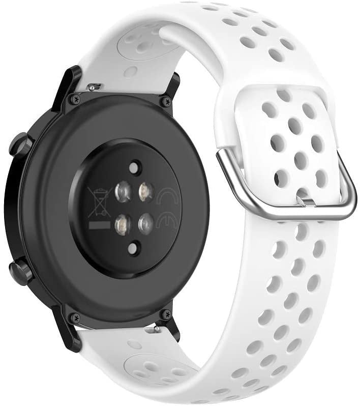 Breathable Silicone Strap, white, on a watch, 3/4 rear view