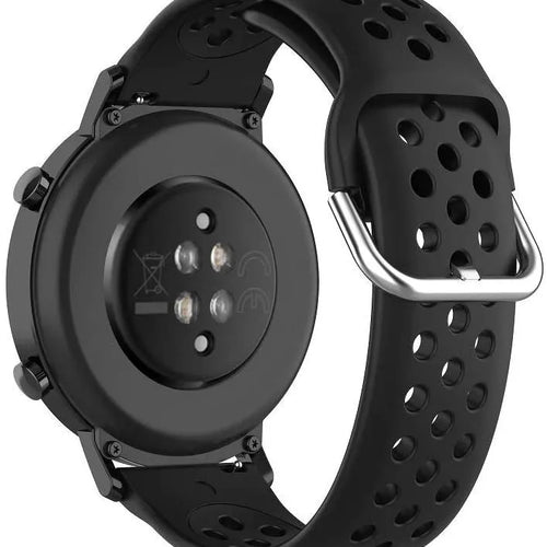 Breathable Silicone Strap, black, on a watch, 3/4 rear view