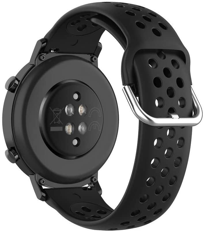 Breathable Silicone Strap, black, on a watch, 3/4 rear view
