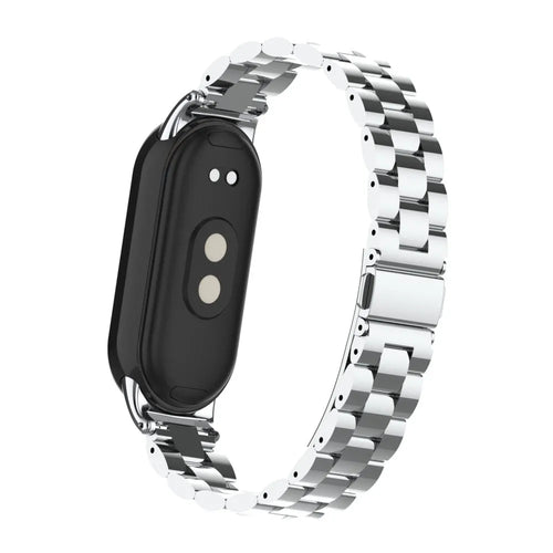 Steel Strap, silver, on a watch, 3/4 rear view