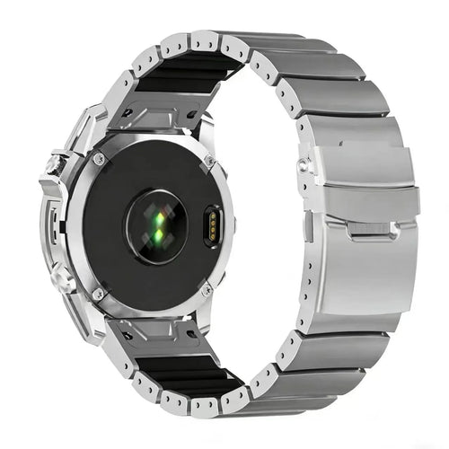 Titanium Hybrid Strap, silver, on a watch, 3/4 rear view