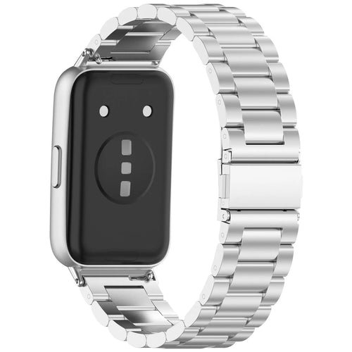 Steel Strap, silver, on a watch, 3/4 rear view