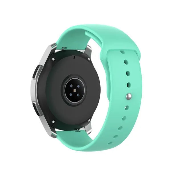 Silicone Sport Strap, aqua, on a watch, 3/4 rear view