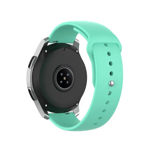 Silicone Sport Strap, aqua, on a watch, 3/4 rear view