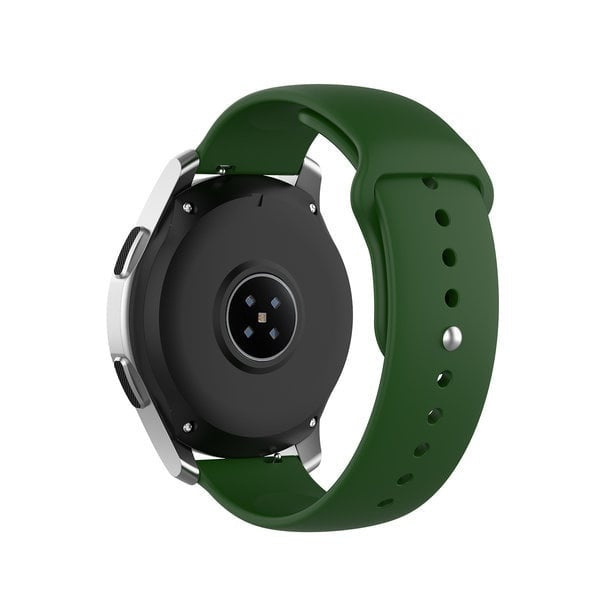 Silicone Sport Strap, army green, on a watch, 3/4 rear view