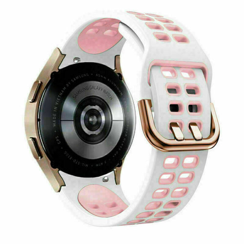 Silicone Squared Sport Strap, white/pink, on a watch, 3/4 rear view