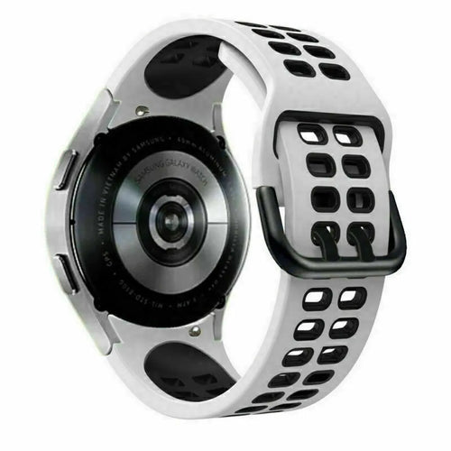 Silicone Squared Sport Strap, white/black, on a watch, 3/4 rear view