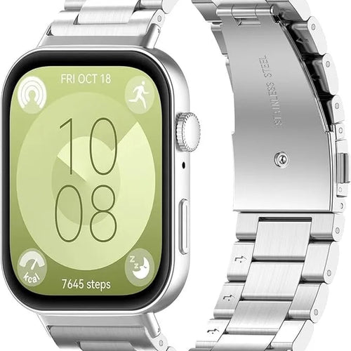 Steel Strap, silver, on a watch, 3/4 rear view