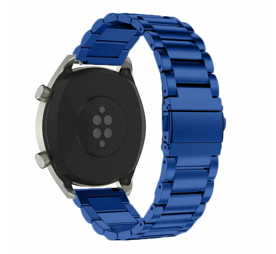 Steel Strap, blue, on a watch, 3/4 rear view