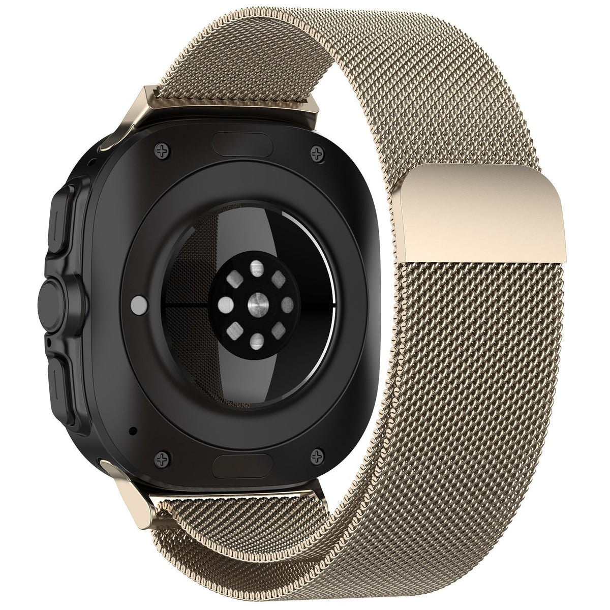Milanese Strap, starlight, on a watch, 3/4 rear view