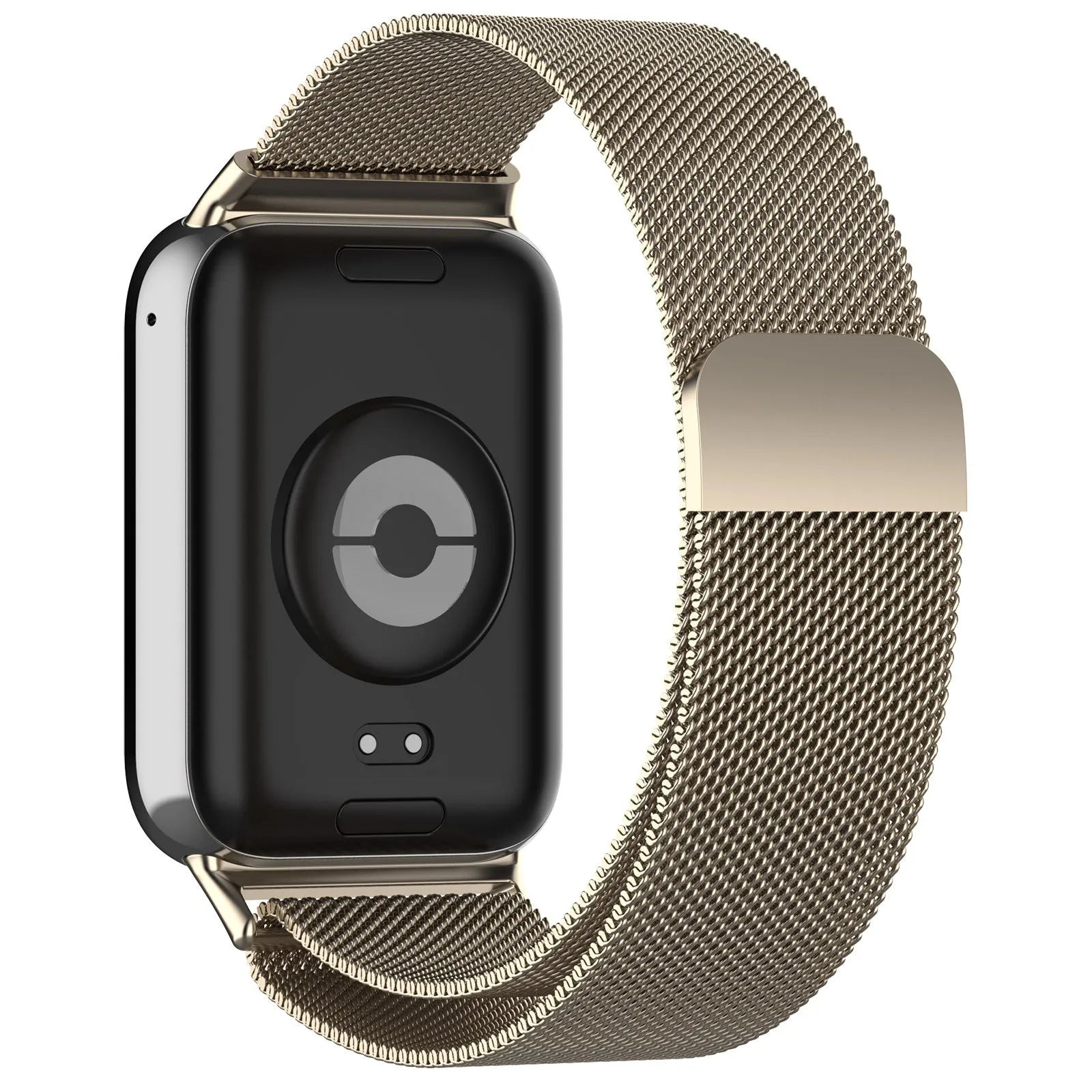 Milanese Strap, champagne, on a watch, 3/4 rear view