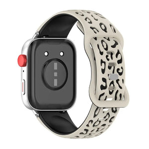 Leopard Pattern Silicone Strap, on a watch, 3/4 rear view