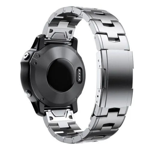 Titanium Strap, silver, on a watch, 3/4 rear view