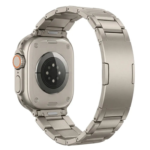 Refined Titanium Strap, on a watch, 3/4 rear view