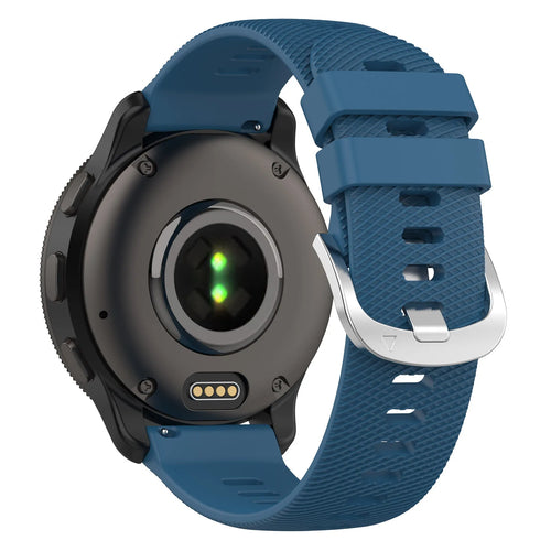 Silicone Strap, blue, on a watch, 3/4 rear view
