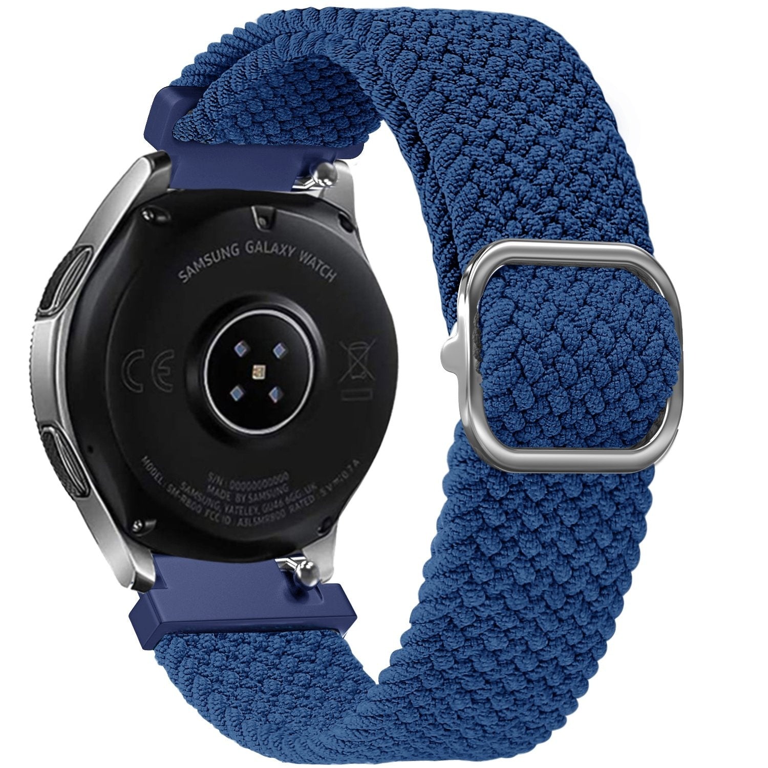 Nylon Adjustable Braided Strap, blue, on a watch, 3/4 rear view