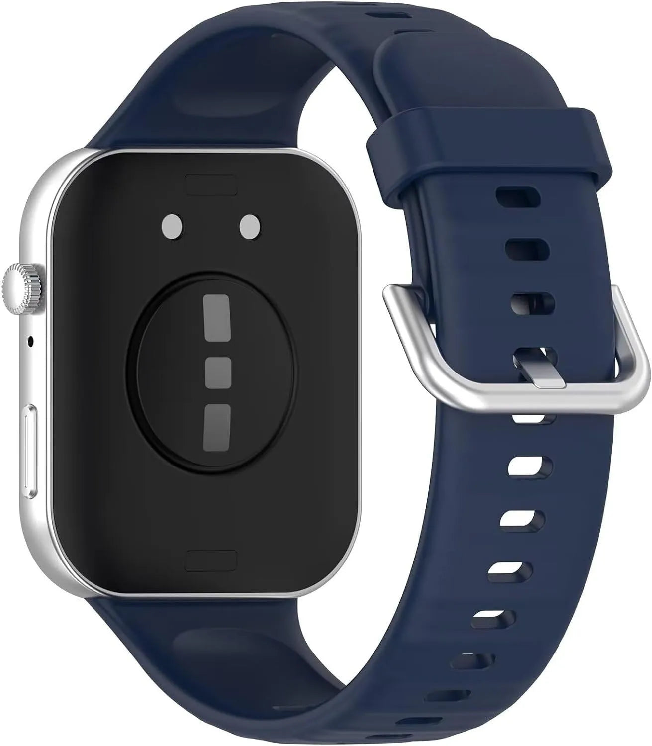 Silicone Strap, dark blue, on a watch, 3/4 rear view