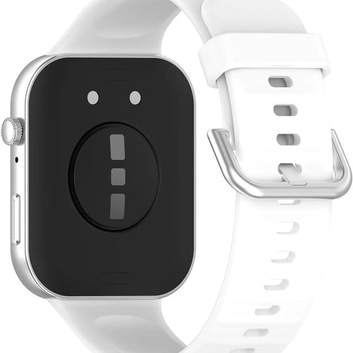 Silicone Strap, white, on a watch, 3/4 rear view