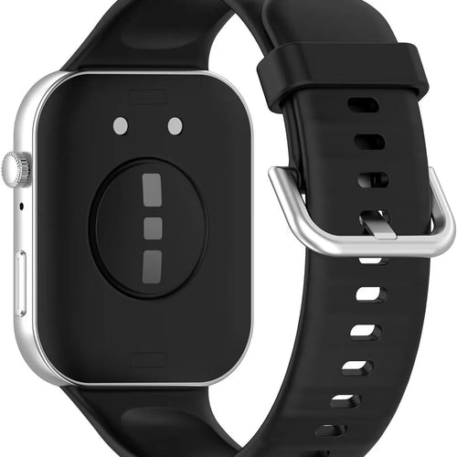 Silicone Strap, black, on a watch, 3/4 rear view
